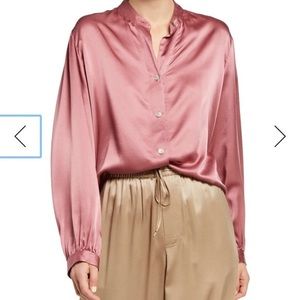 Vince shirred band collar silk blouse